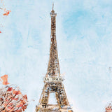 cityscape artwork of eiffel tower surrounded by red trees framed in white