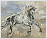 Abstract painting of a horse in motion on a textured background