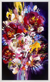 Colorful abstract floral painting on a dark background