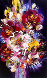 Colourful abstract floral painting on a dark background