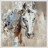 Abstract painting of a horse's head on a textured background