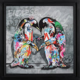 Colorful graffiti-style penguins on a gray background with 'ENDLESS' text.