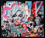 Collage with various images and text, including a famous actress, a clock tower, and a motivational quote.