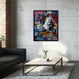 Modern living room with a colorful abstract painting on the wall.