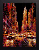 Framed Abstract cityscape with illuminated buildings and cars on a dark background