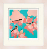 longtailed tits in blue and pink framed