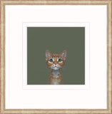 Framed  art featuring a ginger kitten portrait on olive green background