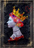 Portrait of the queen adorned in a golden crown with an urban style