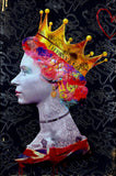 Portrait of the queen adorned in a golden crown with an urban style