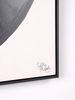 minimalist black and white artwork close up on artist signature
