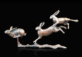 Small Hares Running 801 solid bronze sculpture