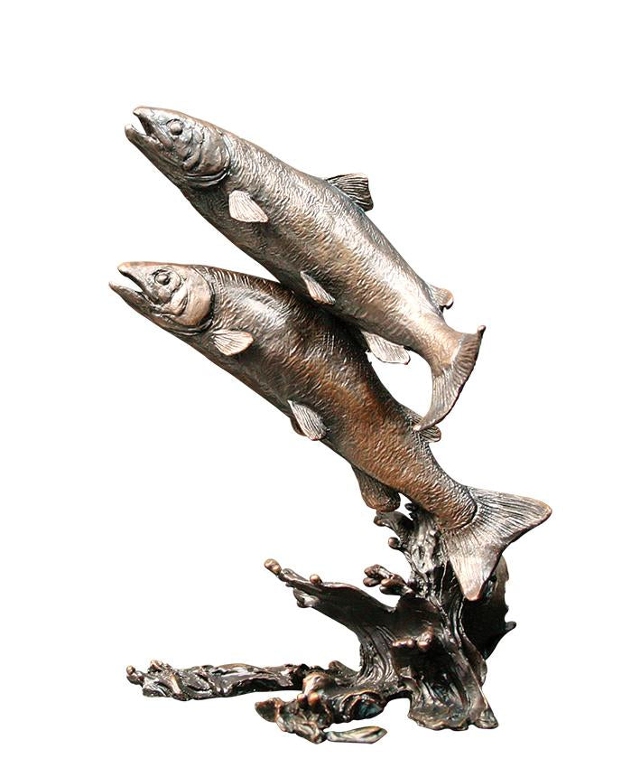 Richard Cooper solid bronze sculpture salmon pair 975