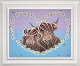 Jennifer Hogwood Highland cows Daisy Chain framed hearts