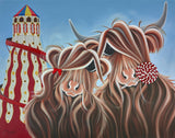 Jennifer Hogwood Highland cows fairground art print Sucker for Moo