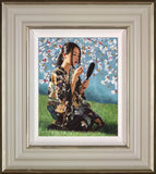 Perez Geisha with white flowers II framed limited edition
