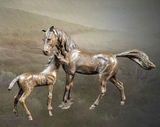 Richard Cooper solid bronze sculpture Mare & foal horses 1170