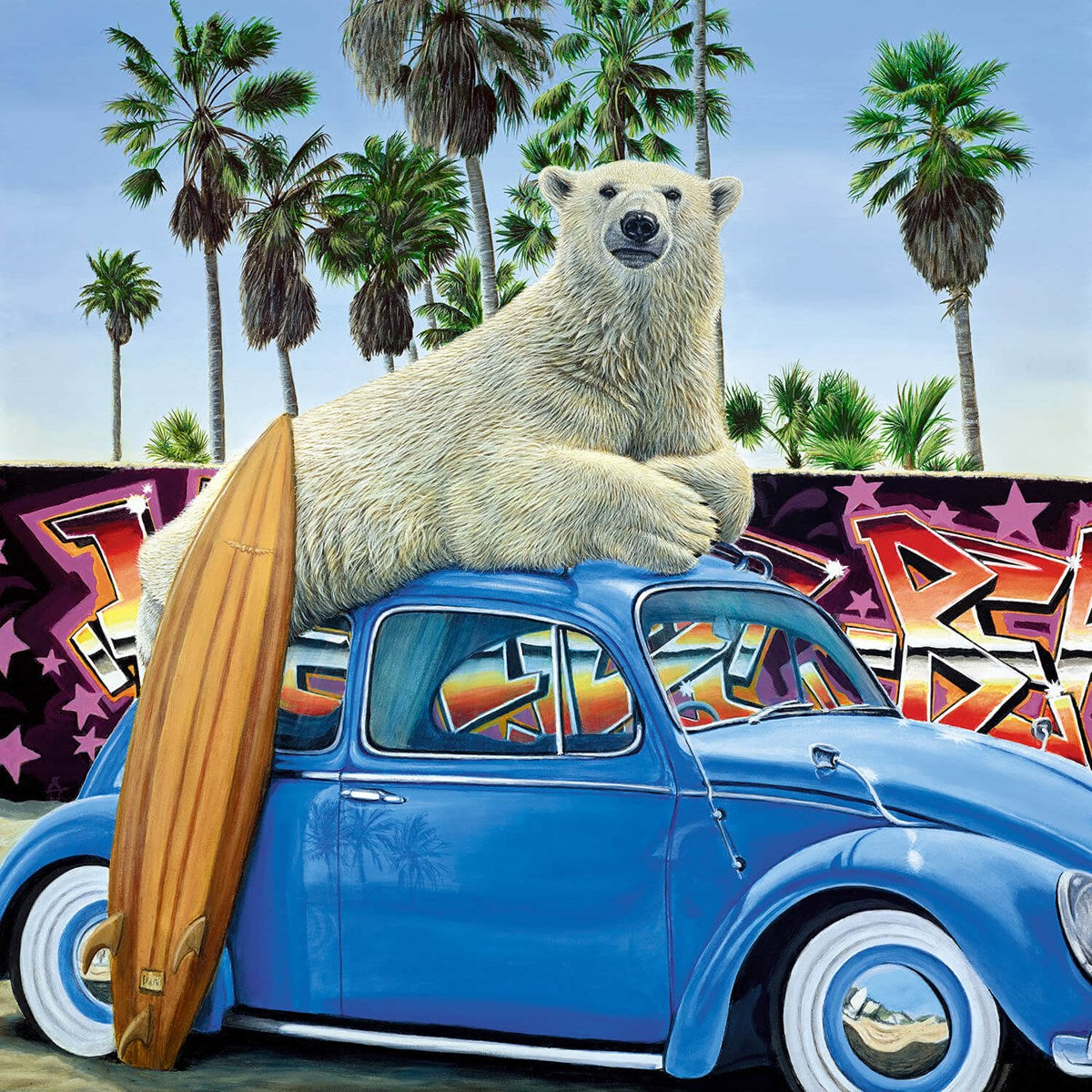 Steve Tandy Surfs Up limited edition art print polar bear VW car