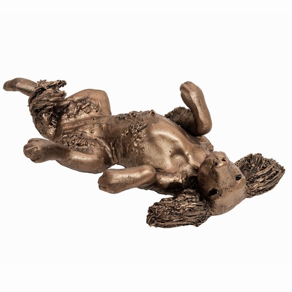 Spaniel Exuberantly Rolling Frith Pups bronze sculpture
